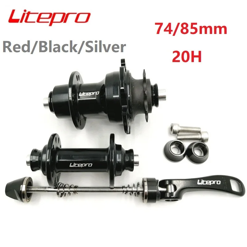 LITEPRO 74mm 85mm 20 Hole V Brake Bearing Hubs 14/16 inch Folding Bicycle Hub Front Rear Hubset 9T Freewheel Black-Silver-Red