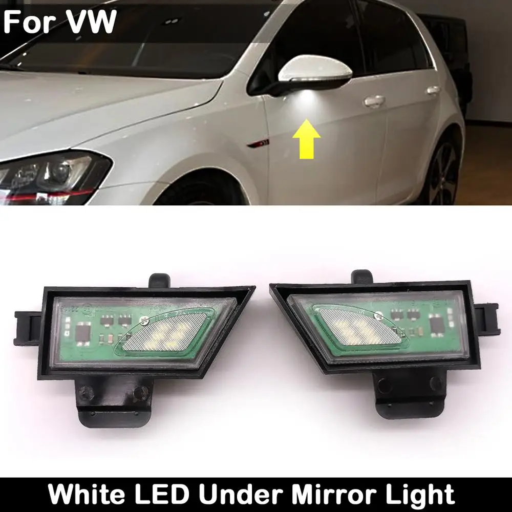 

2Pcs LED Side Under Mirror Lamp For VW Golf 7 Sportsvan Touran 2 White High Brightness Puddle Light
