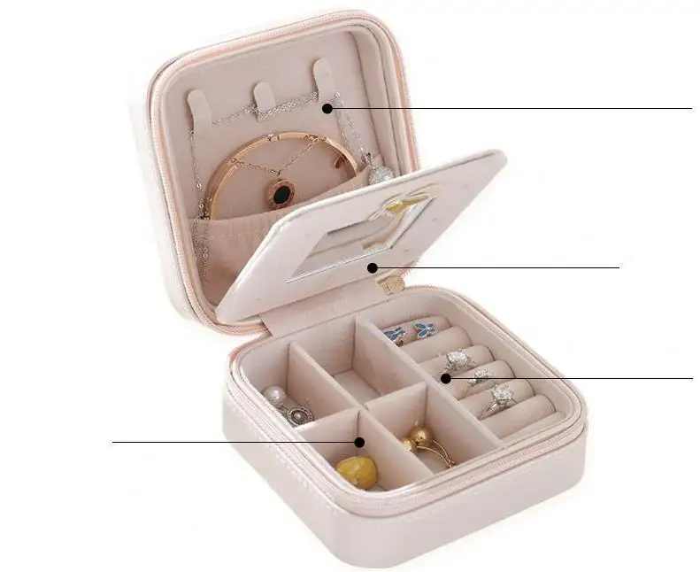 50pcs Women's Mini Stud Earrings Rings Jewelry Box Useful Makeup Organizer With Zipper Travel Portable Jewelry Box Wholesale