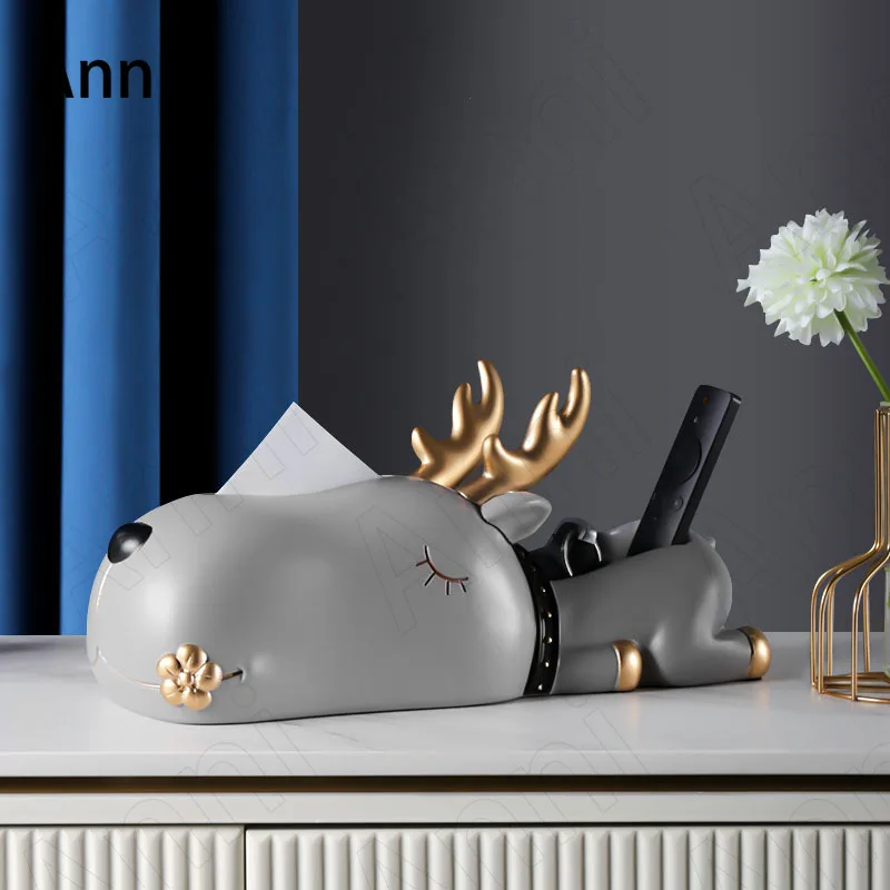 

Creativity Resin Fawn Tissue Boxes Nordic Modern Large Storage Ornaments Bedroom Living Room Desktop Paper Towel Organization