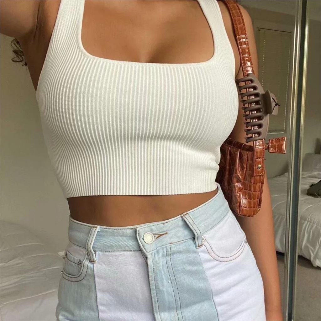 2024 Summer crop tops cute sexy sleeveless top women vintage cropped tank tops women ribbed tops korean fashion black white