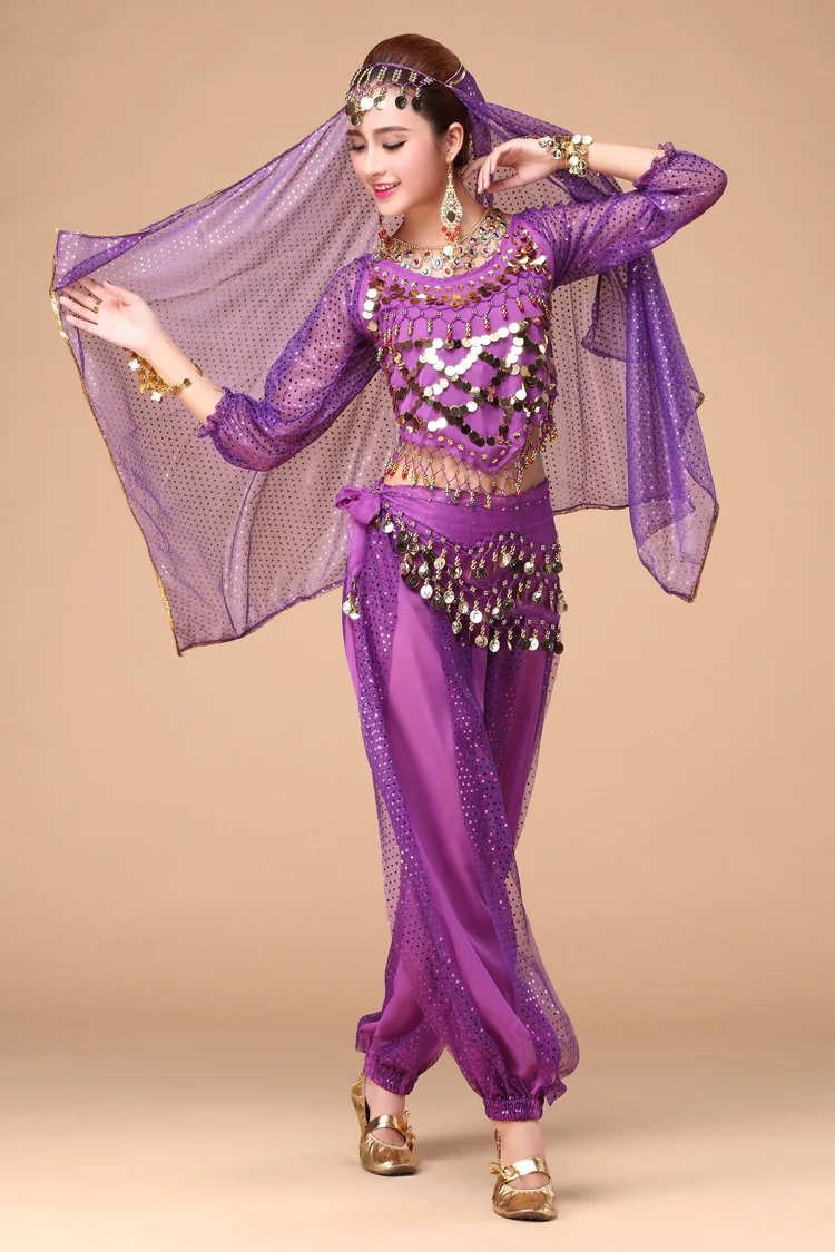 6 colors adult belly dance suit high quality chiffon belly dance performance costume India Dance Costume Outfit Dance Wear