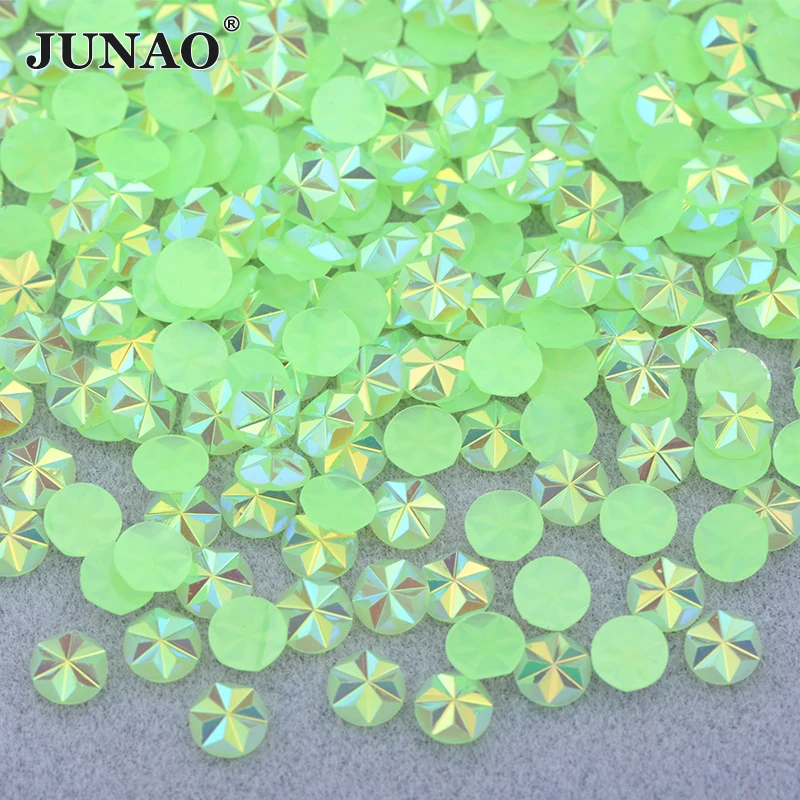 JUNAO 500pcs 5mm Neon Yellow AB Crystal Rhinestone Flower Resin Strass Stickers Flat Back Round Stones Face Nail Art Decoration