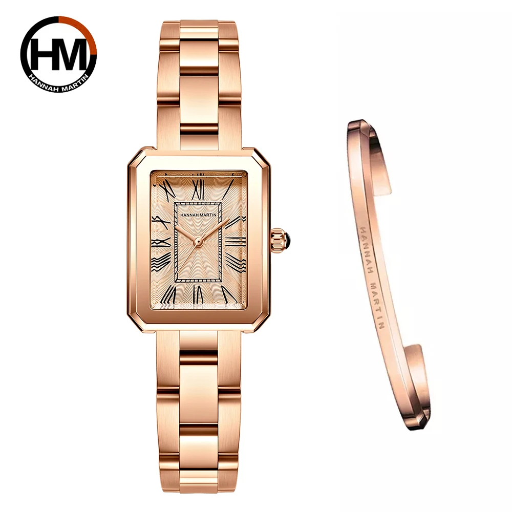2021 nova elegent relógio feminino com pulseira define japão 2035 quartzo movt t simples rosa ouro feminino aço inoxidável banda à prova dwaterproof