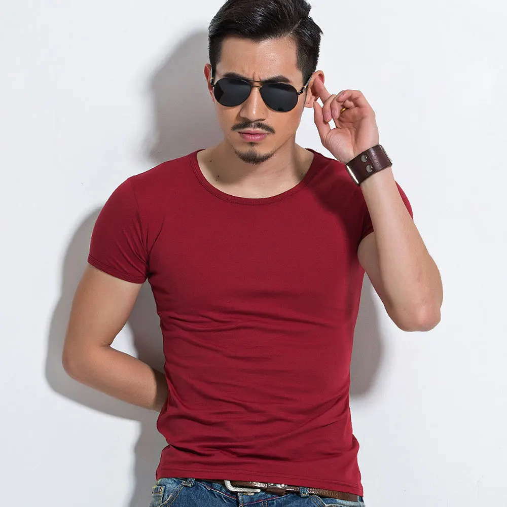 Lycra Men\'S T Shirt Short Sleeve T-Shirt O-Neck Slim Solid Color Half Sleeved Tee Shirt 2024 MRMT