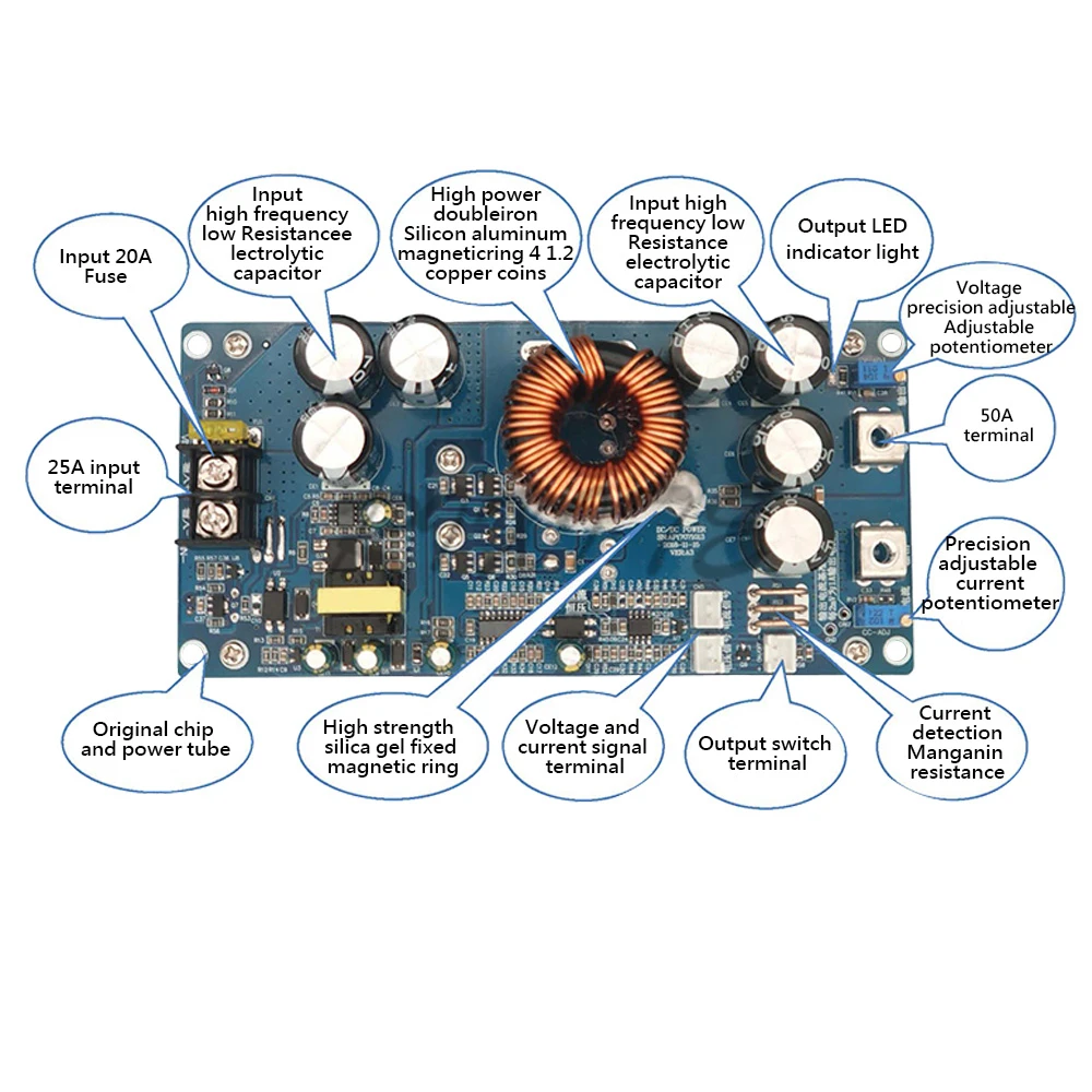 800W High Power DC Step-down Power Supply Output 30A Constant Voltage Constant Current Adjustable Input Voltage DC20V-70V Module