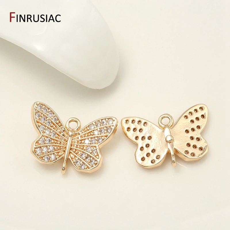 Fashion Butterfly Flowers Inlaid Zircon Pendants Copper Metal Pendants Charms DIY Jewelry Necklace Earrings Making Accessories