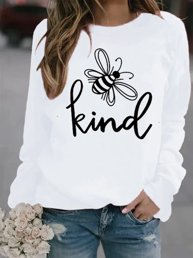 Bee Kind Printed Hoodies Women Fleece Long Sleeve O Neck Loose Sweatshirt Girls Women Hoodie Pullovers    Winter