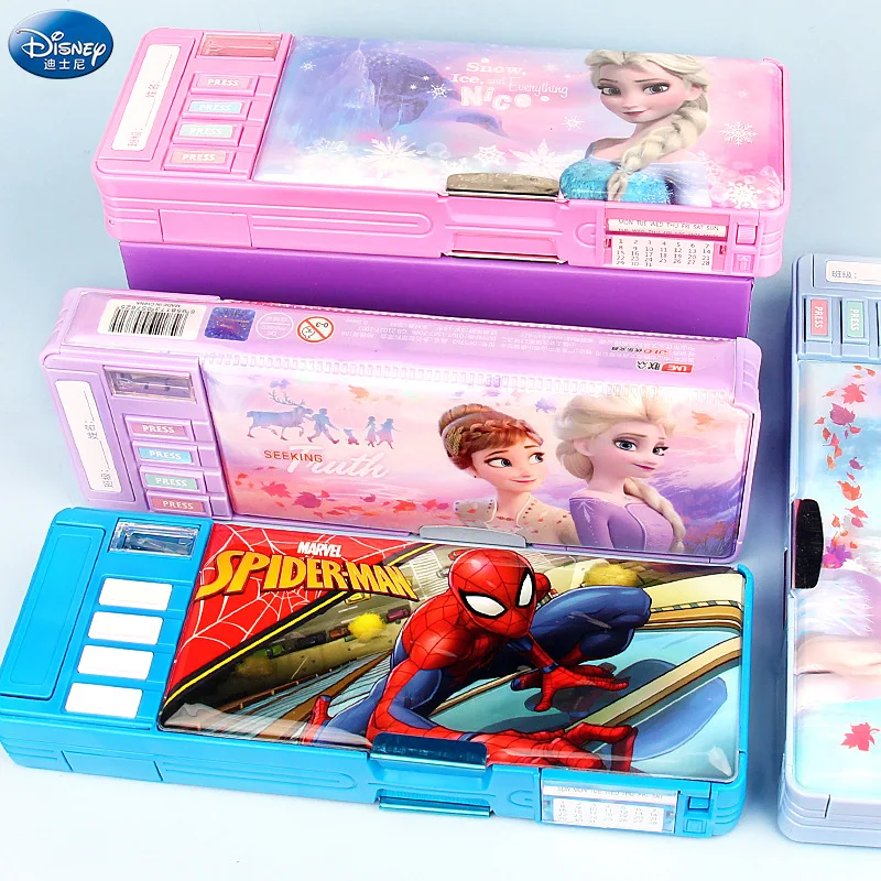 Caja de papelería Disney Frozen Aisha Princess para escuela primaria, estuche de lápices plegable de doble cara multifuncional para mujer, nuevo