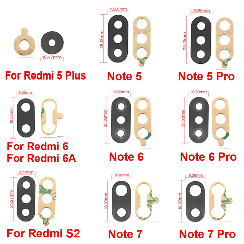 2 pçs/lote, tampa da lente de vidro da câmera traseira com ahesive adesivo para xiaomi redmi nota 7 6 5 5a 6a 7a pro plus s2 9 10