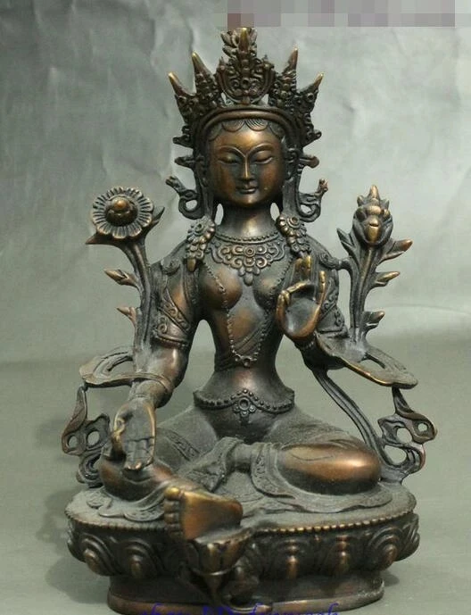 Tibet Bronze Mahayana Buddhism Green Tara enlightenment Goddess Statue