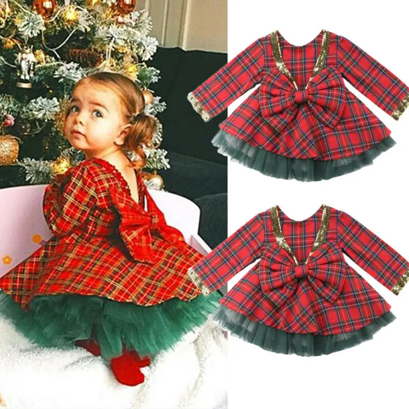 2pcs/set Plaid Christmas Dress For Girl Princess Kid Baby Girl Tulle Tutu Dresses Xmas New Year Red Party Dresses Girls Clothing