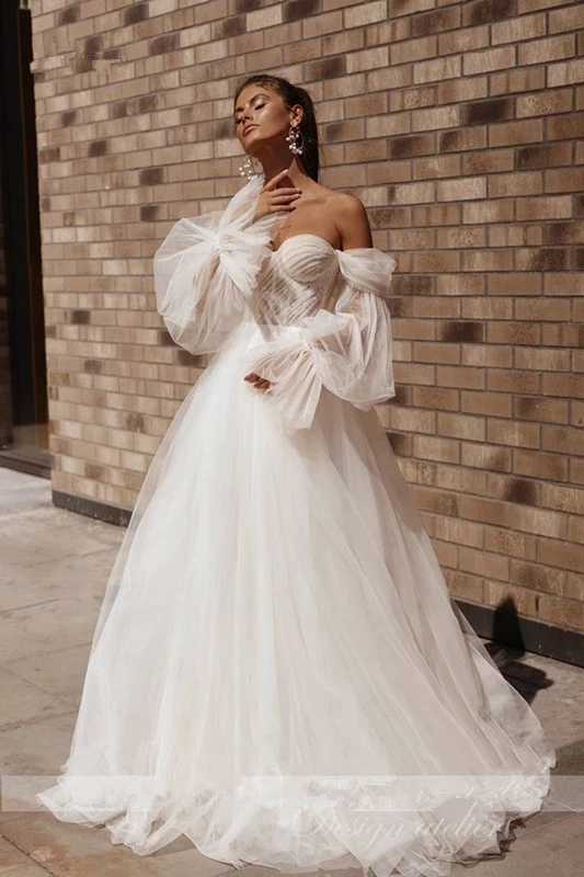 FDHAOLU – robe de mariée à manches bouffantes, épaules dénudées, dos lacé, style Boho, FU251