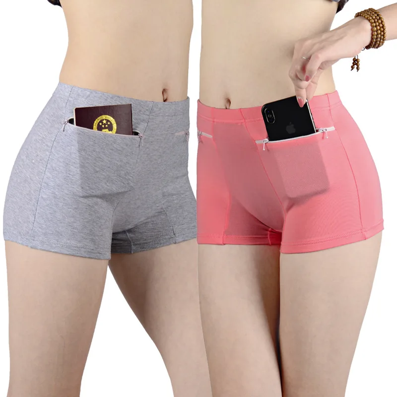 Plus Size Women Safety Short Pants Soft Boyshort Under Skirt Shorts With Zipper Pockets Breathable Theft-proof Female Underwear