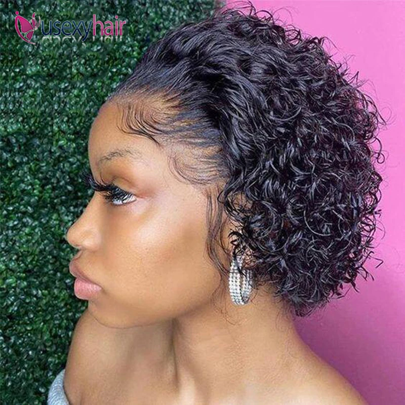 Short Curly Pixie Cut Wig Human Hair Lace Front 13x1 Transparent Lace Frontal Wig Deep Water Curly Short Bob Wig Human Hair Wig