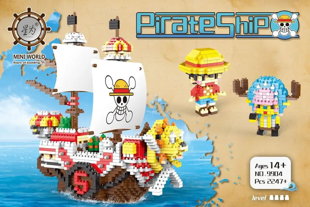 One Piece Thousand Sunny Building Blocks 2247pcs+ Anime Pirate Ship Assembly Model Micro Bricks Figures For Children gift