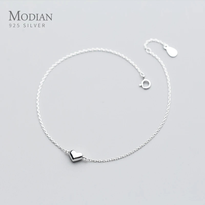 Modian Fashion Cute Heart Ankle For Women Real Solid 925 Sterling Silver Simple Link Chain Ankle Ethnic Style Fine Jewelry