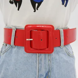 Women Wide 5CM Red Belt Summer Fashion All around Decoration Waist Cover Needle Buckle Bright Dress Jeans Black White 103*5CM