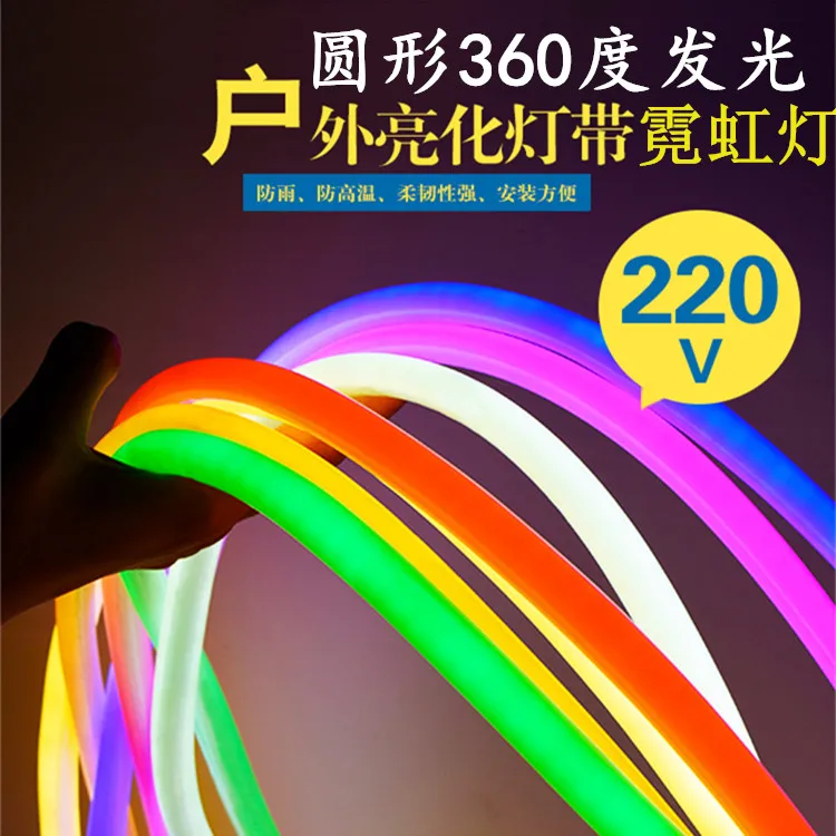 

30m/lot Flexible Neon Light AC220V 240v DC12V 16mm Diameter Round 14W/m 120pcs 2835/m 360 Degree Lighting Led Strip Rgb