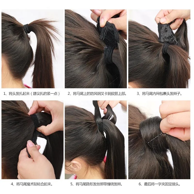 Lady's Wavy Ponytail Hair Extensio Long Curly Eye-Catching Hairstyles Mix Color Synthetic False Hairpieces