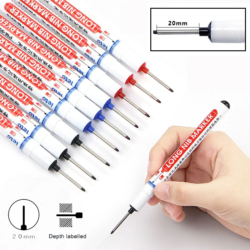 3Pcs Long Head Markers Bathroom Woodworking Decoration Multi-purpose Deep Hole Marker Pens Pen Red/Black/Blue Ink PUO88