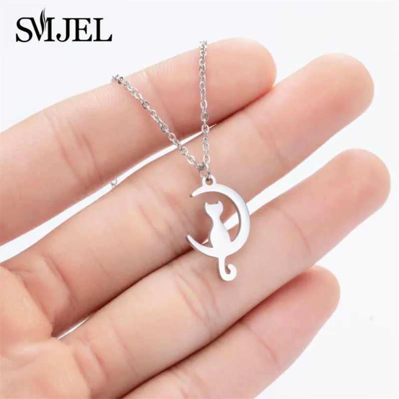 SMJEL Cute Stainless Steel Animal Necklace for Women Jewelry Origami Humingbird Cat Moon Kangaroo Bear Necklaces Bee Choker