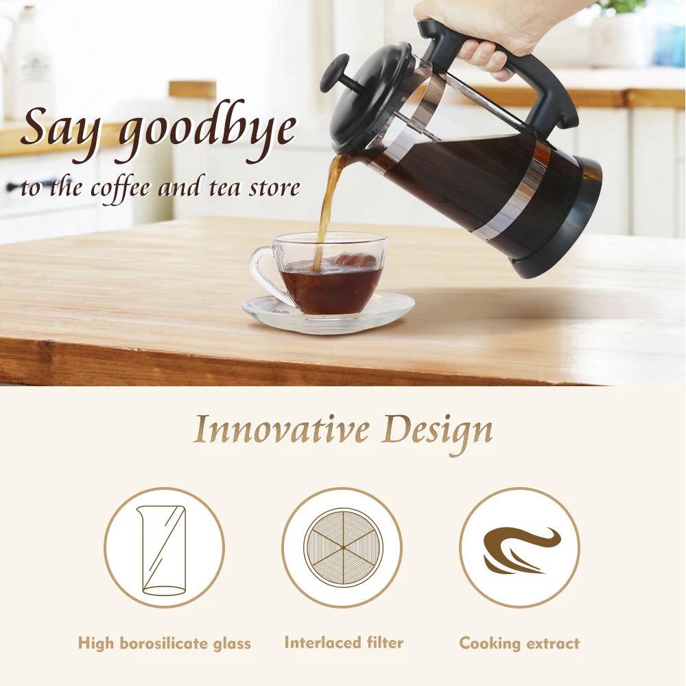 1000ML/600ML Französisch Presse Kaffeemaschine Hohe Borosilikatglas Haus Kaffee Brewer Milch Schaum Aufschäumer Barista tee Maker – Detail 10