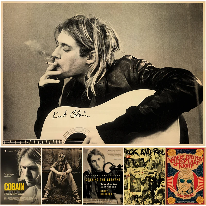 Singer Kurt Cobain Posters Rock and Roll Music Retro Kraft Paper Sticker DIY Vintage Room Bar Cafe Decor Gift Art Wall Paintings