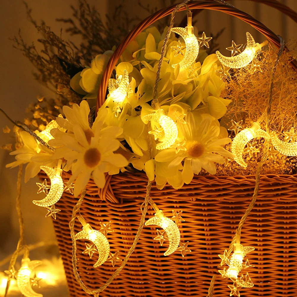 1.6M 10 LED Moon Stars LED String Lights Holiday Lighting Fairy Garland for Christmas Tree Wedding Party Home Decor for Bedroom