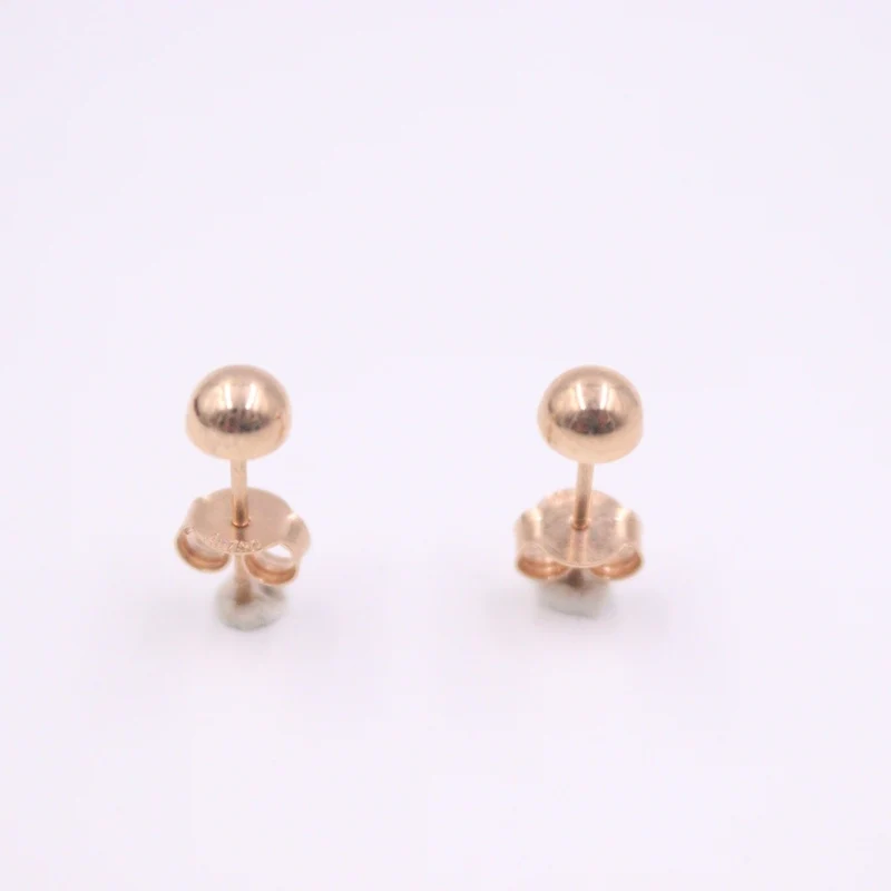 

New Solid Pure 18Kt Rose Gold Earrings Women Half Smooth Ball Stud Earrings 0.9-1g 15x5mm