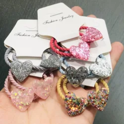 2Pcs/set Heart-shaped Hair Accessories Children Rubber Bands Scrunchies Elastic Hair Bands Girls Headband Decorations Ties