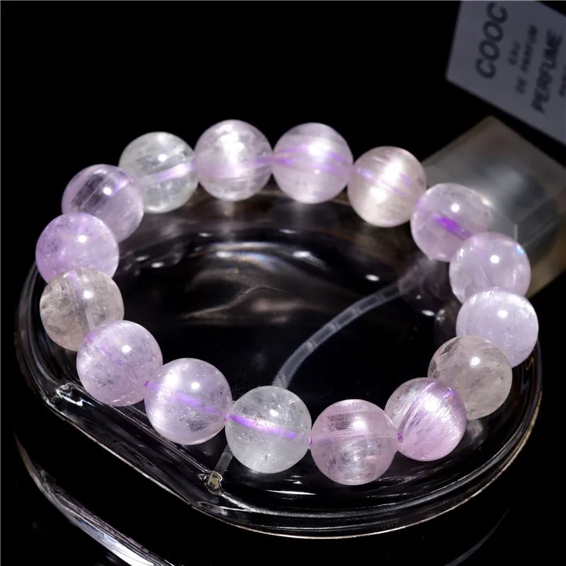 Natural Purple Kunzite Quartz Crystal Bracelet Yellow Kunzite 11mm 10mm 9mm 8mm 7mm Clear Round Beads Kunzite Cat Eye AAAAAA