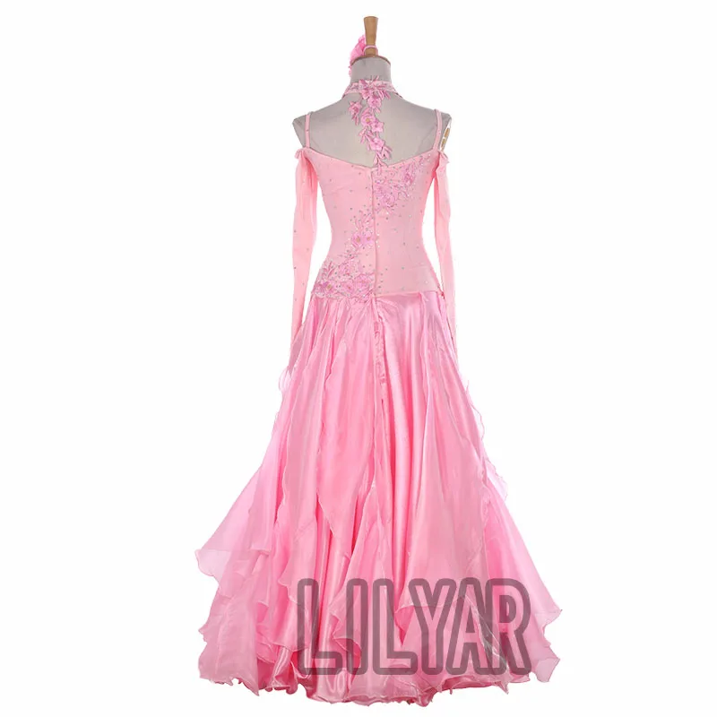 Ballroom Dance  Standard Skirt Competition Costumes Performing Dress Customize New Arrival Adult Children Pink Pearl