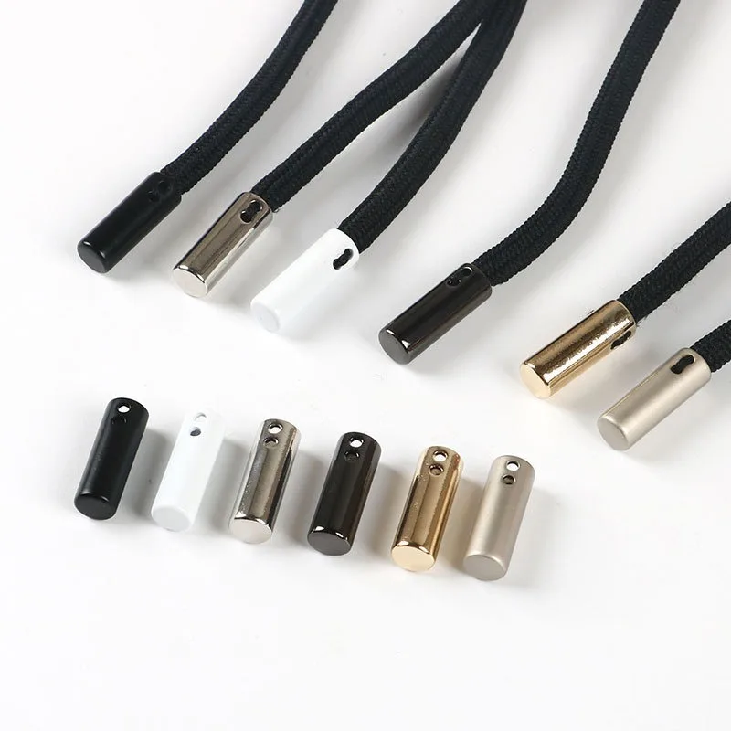 Flat Side 5mm Aperture 20mm length Cylinder Cord Stopper Rope Ends Lid Drawstring Toggles For Clothes Apparel Shoelace