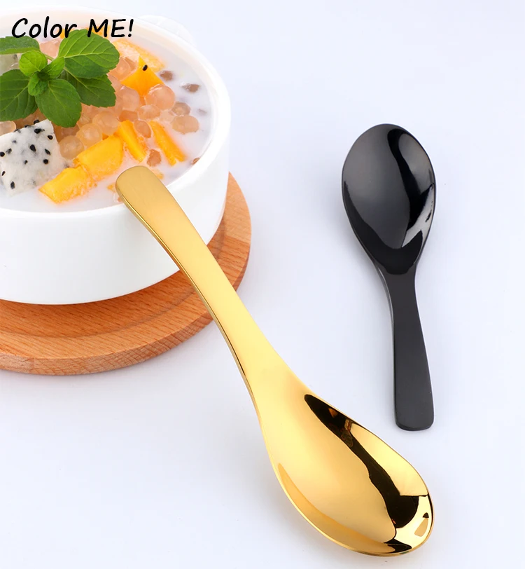 Large /Small Soup Spoon 18/8 Stainless Steel Heavy Duty Gold Ice Cream Dessert Rice Spoon For Serving Dinner Tableware Spoons