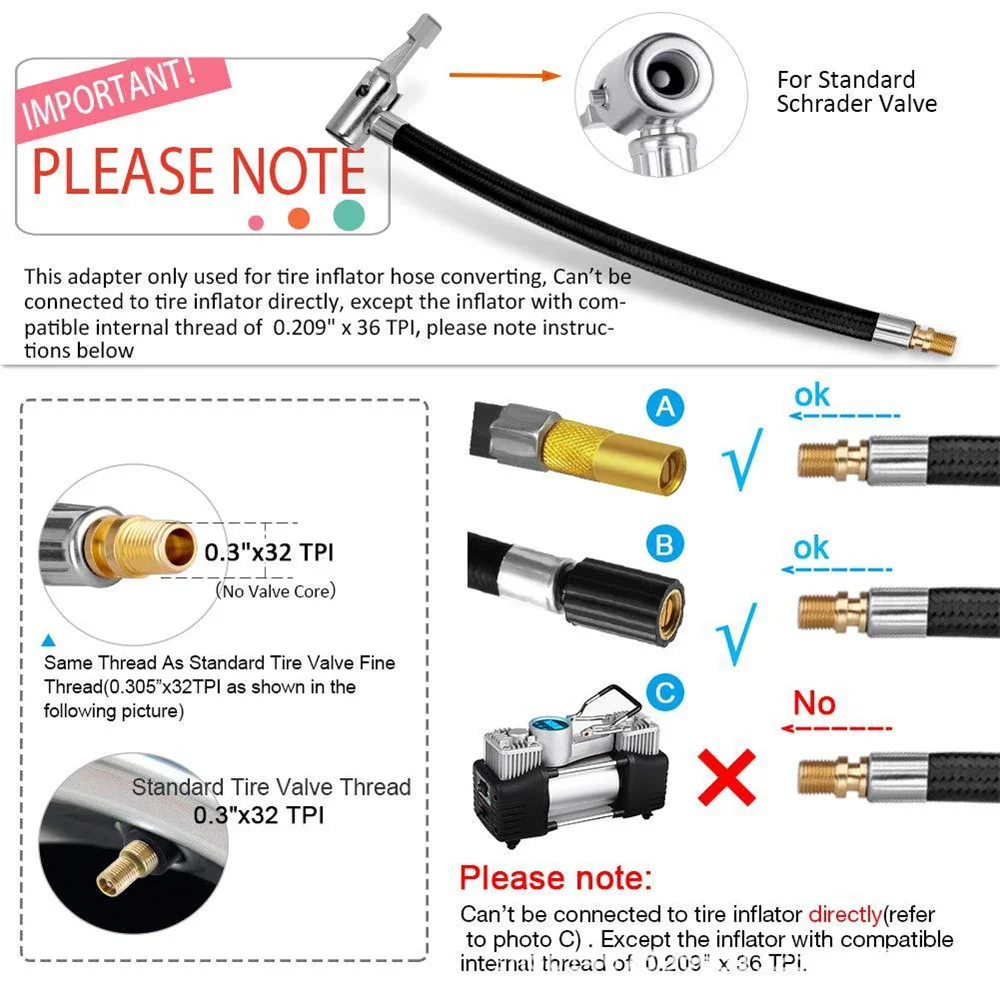 Car Tire Air Inflator Hose Bike Motorcycle Inflatable Pump Extension Tube Adapter Twist Tyre Air Connection Locking Air Chuck