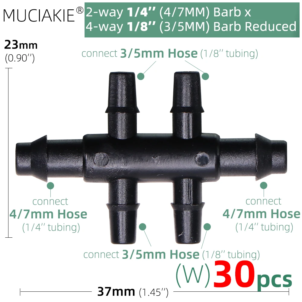 MUCIAKIE 24 Types 3/5MM 1/8\'\' Micro Drippers Fittings Garden Drip Irrigation Emitters Compensation 2/3/5/6-Way Coupling Adaptor