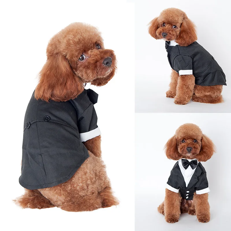 Dog Tuxedo Costume Formal Shirt Dog Wedding Black Jacket Suit Pet Puppy Bow Tie Suit Small Dogs Cats Clothes