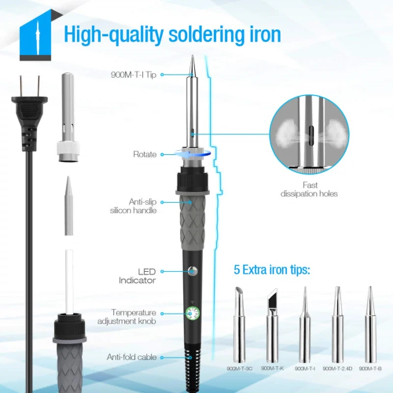 60W 110V 220V Electric temperature adjustable soldering iron kit soldering iron with iron tips holder for welding tools