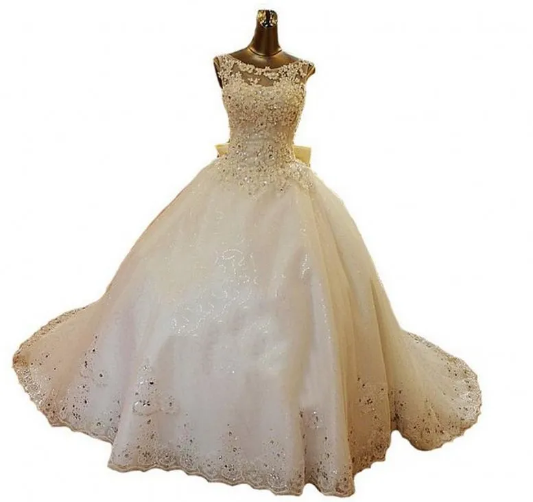 Vestidos de novia de cristal ostentoso, con apliques, cuentas, lazos de perlas, vestido de baile, tren de corte, vestidos de novia de lujo, novedad de 2020