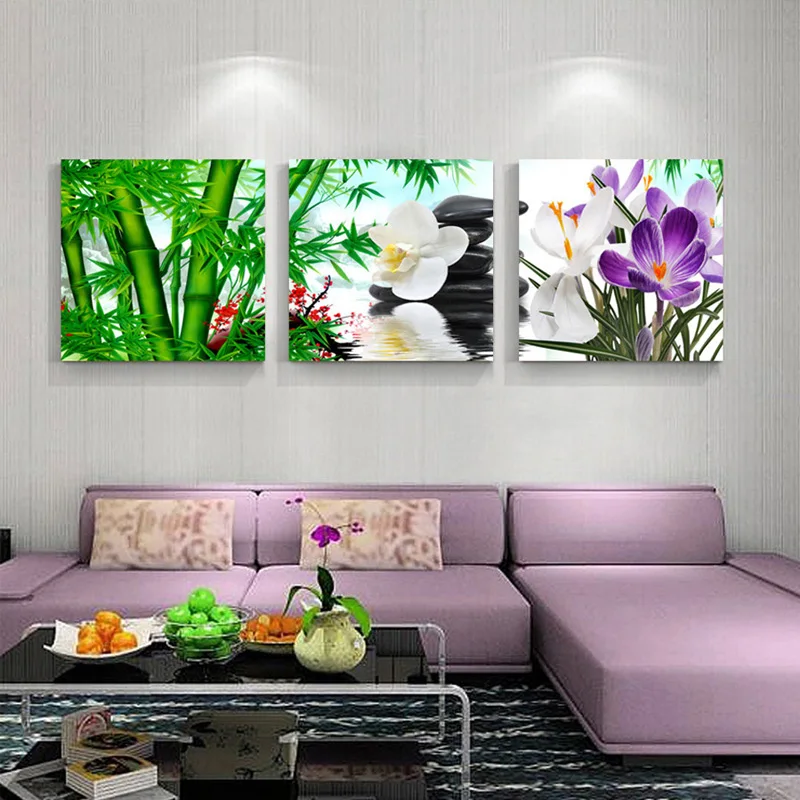 Bamboo orchid stones zen art 5d round Daimond Embroidery diamond painting full Square nddrill cross stitch mosaic 3pcsZP-1054