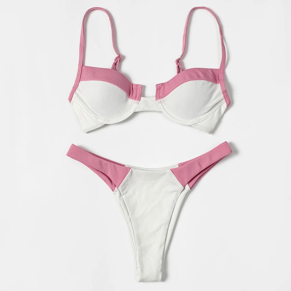 ZTVitality Bikini Sexy con empalme acanalado 2022 Recién llegado Sujetador acolchado con aros Push Up Traje de baño de corte alto Traje de baño para mujer Ropa de playa biquini