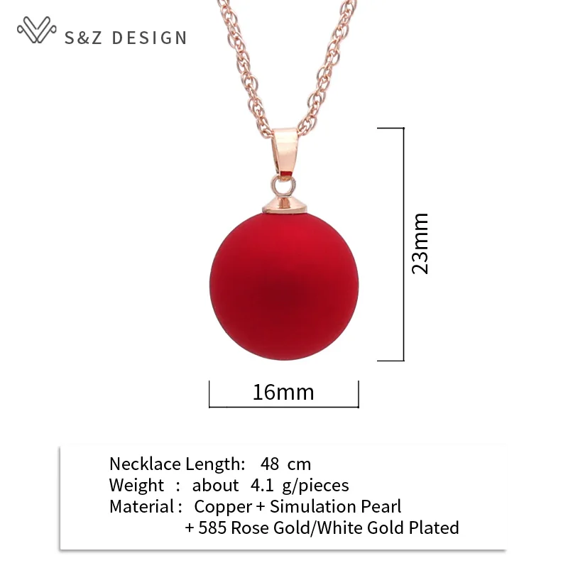 S & Z DESIGN Fashion Big Round collana con ciondolo di perle per le donne Wedding 585 gioielli classici Color oro rosa