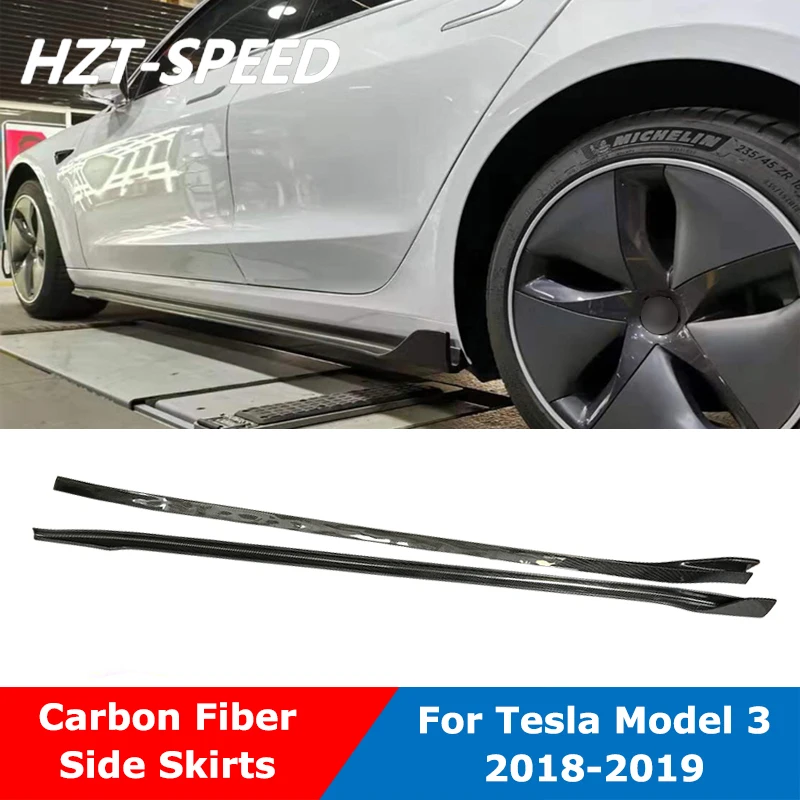Carbon Fiber V Type Door Aprons Side Skirts Extensions For Tesla Model 3 Sedan 2018-2019