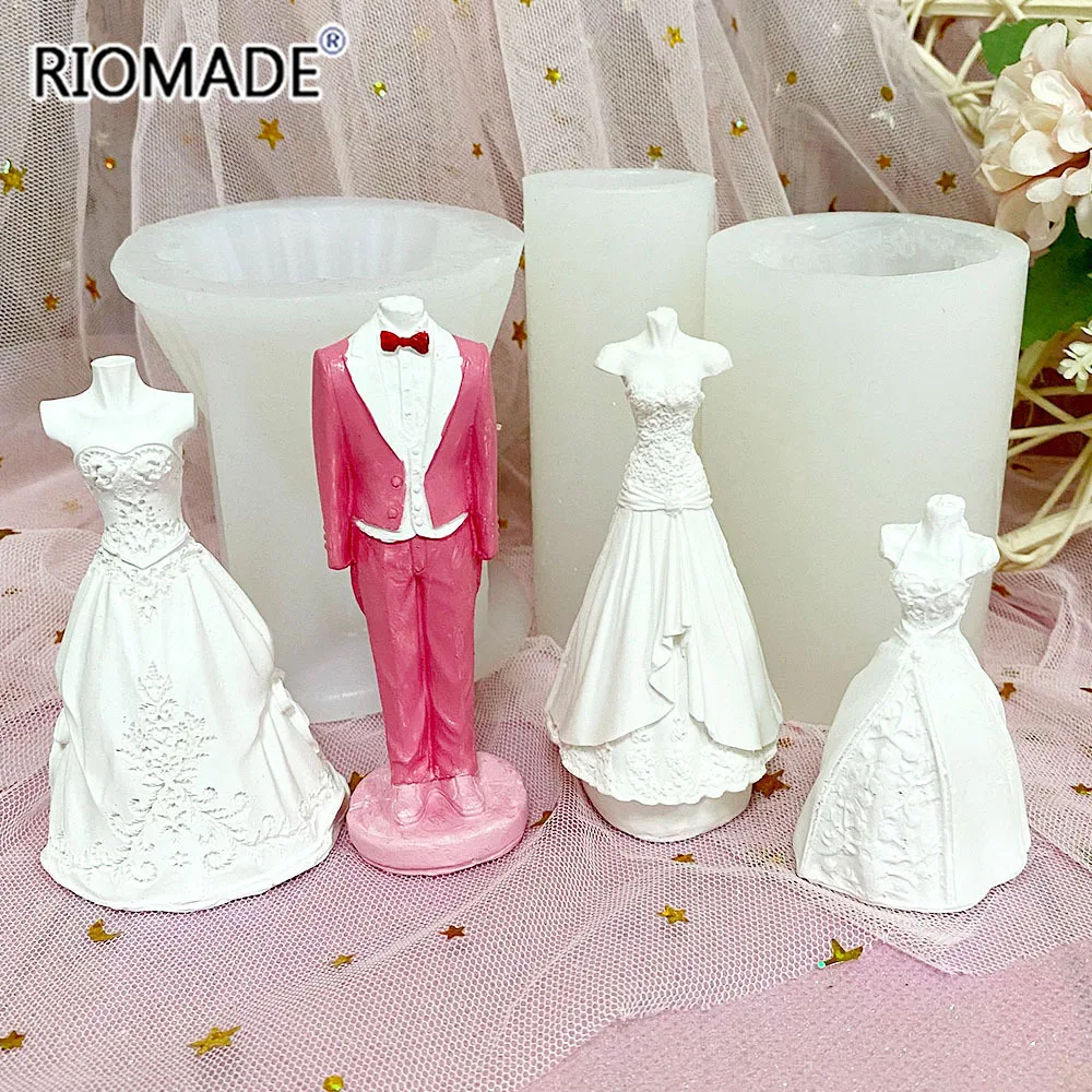 Wedding Dress Silicone Candle Mold DIY Handmade Making Crafts Candle Aromatherapy Clay Gypsum Epoxy Resin Mould Marry Decoration