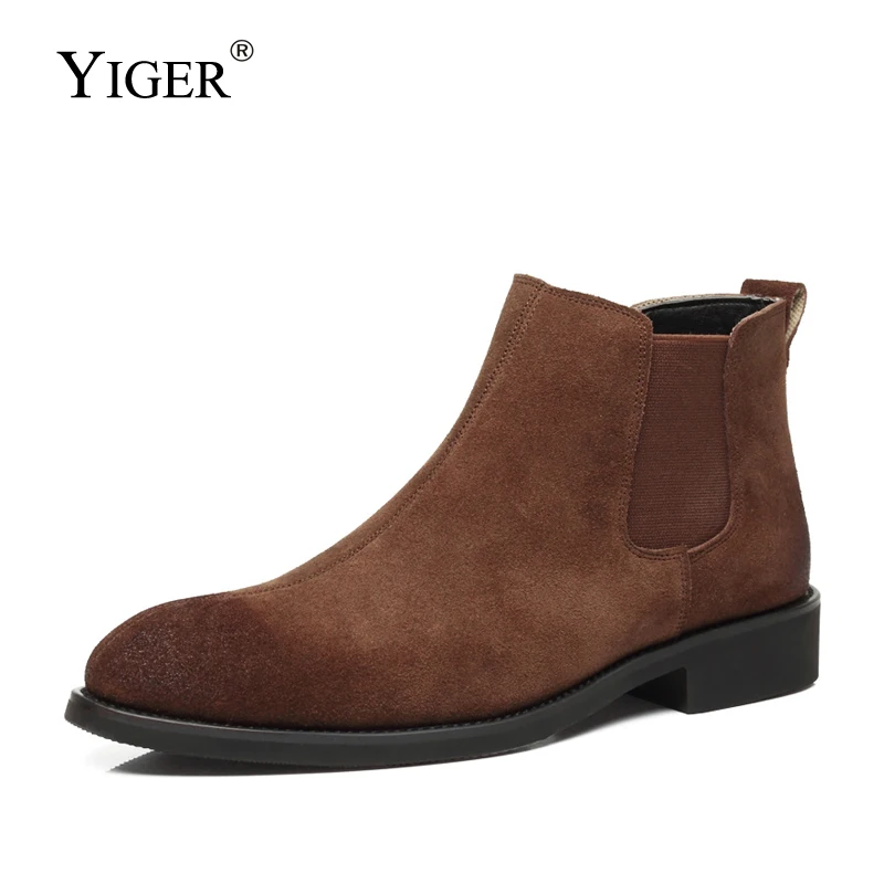 

YIGER New Men Chelsea boots man ankle boots autumn Cow suede male Basic boots slip-on men's causal Ankle Chelsea boots 2023NEW