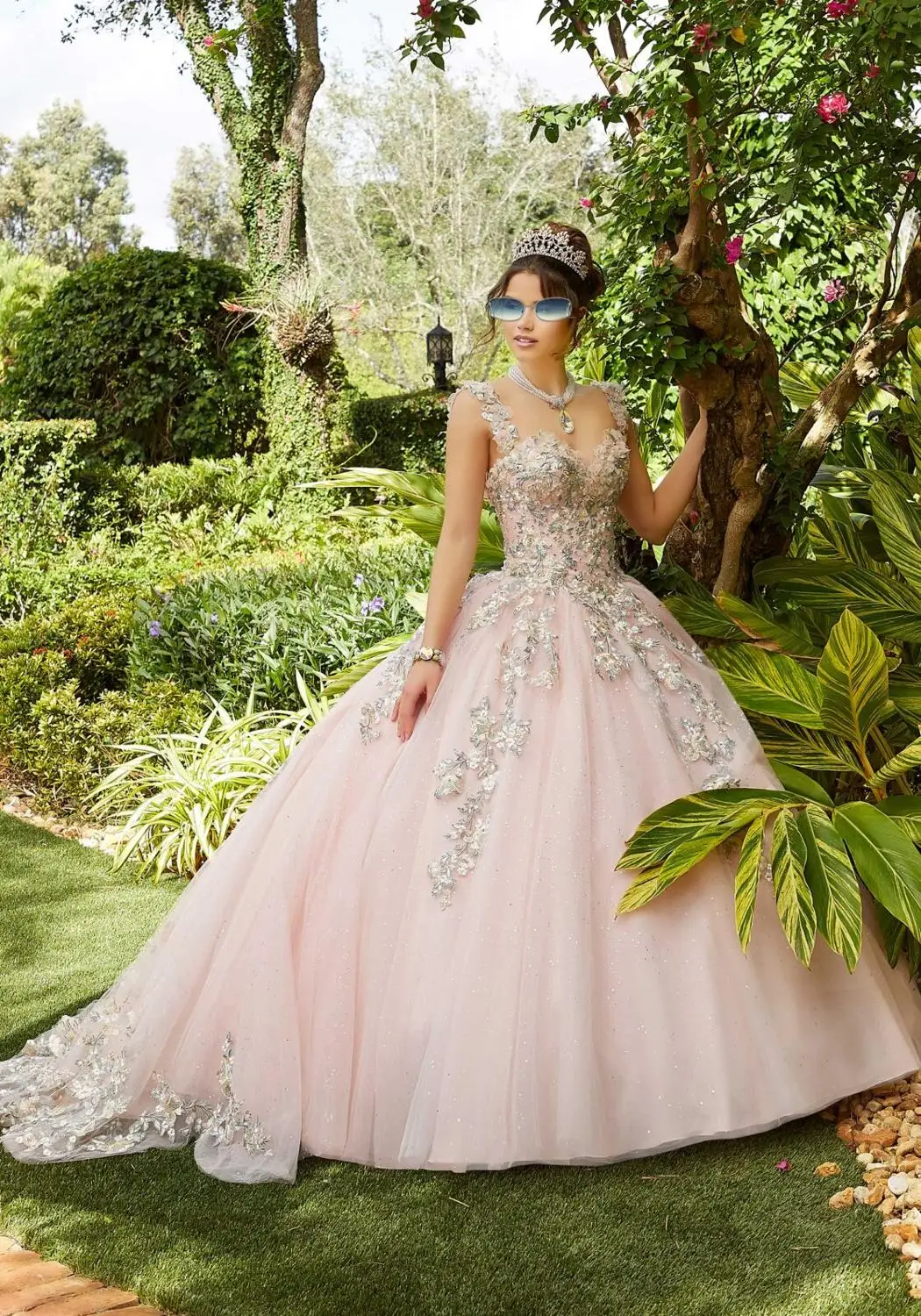 Gaun Princess Quinceanera Gaun Pesta Dansa Gaun Prom Formal Renda 15 Gaun Organza Merah Muda Sweetheart