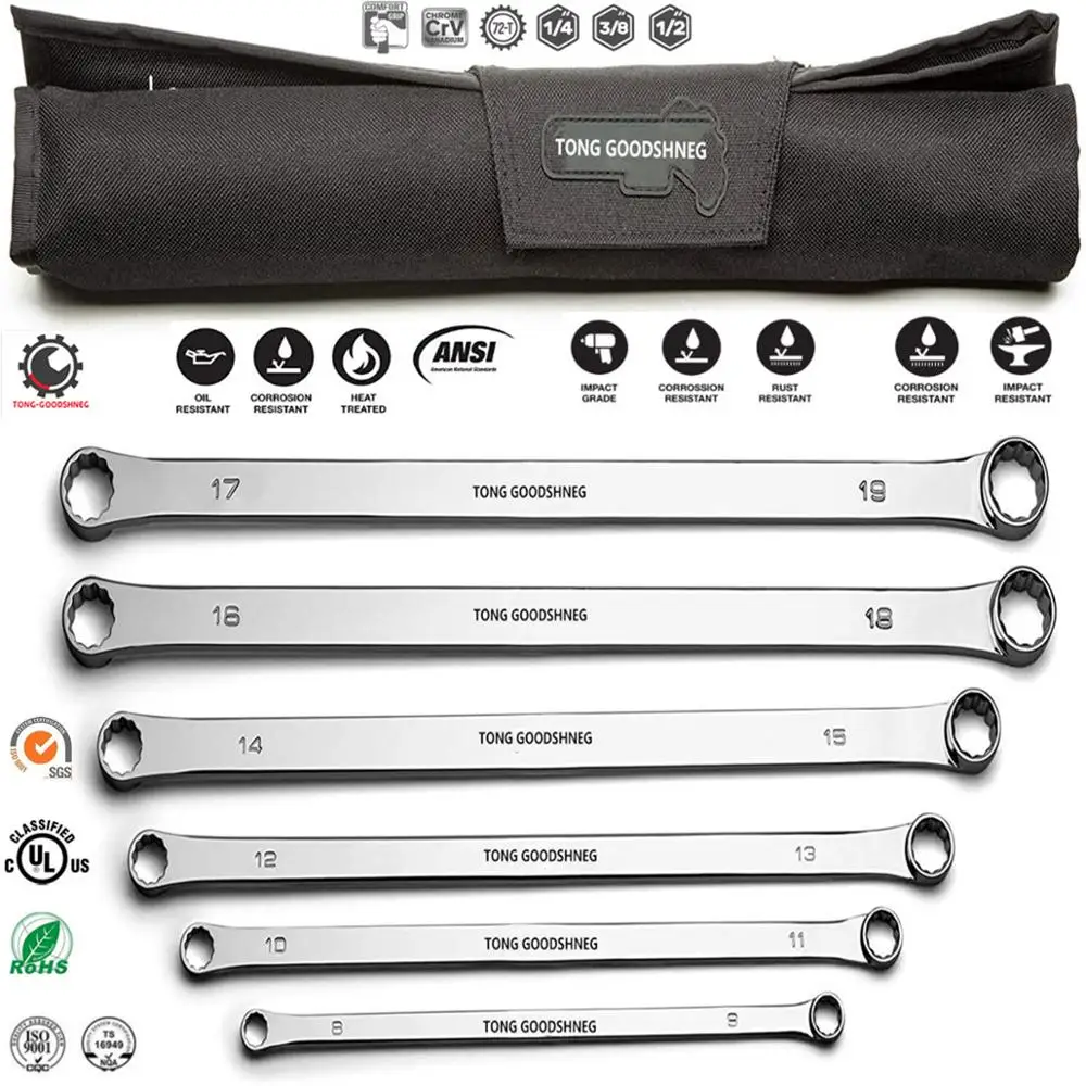 

6 Piece Box Wrenches 0 Degree Offset Extra Long Double Box End Wrench Set,Metric, 8-19 mm 12 Sizes,Less Effort Aviation Wrench