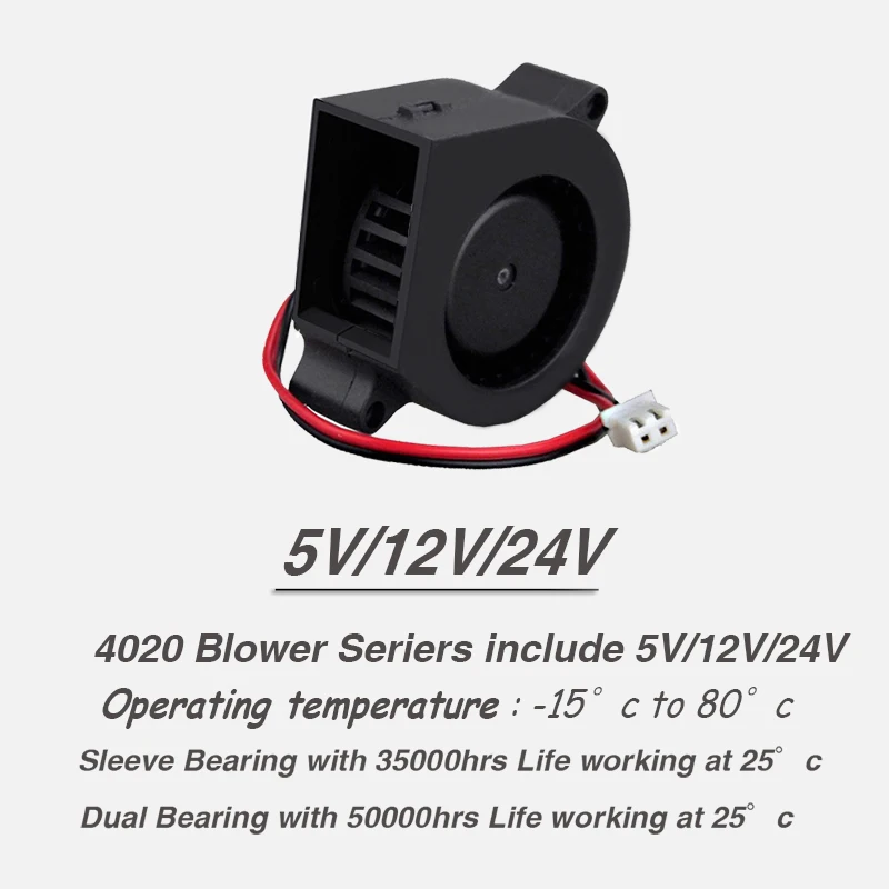 2Pcs/Lot YOUNUON DC 5V 12V 24V 40mm 40mmx40mmx20mm Dual Ball Bearing 3D Printer Cooling Fan 4cm 4020 Turbo Blower Cooler Fan