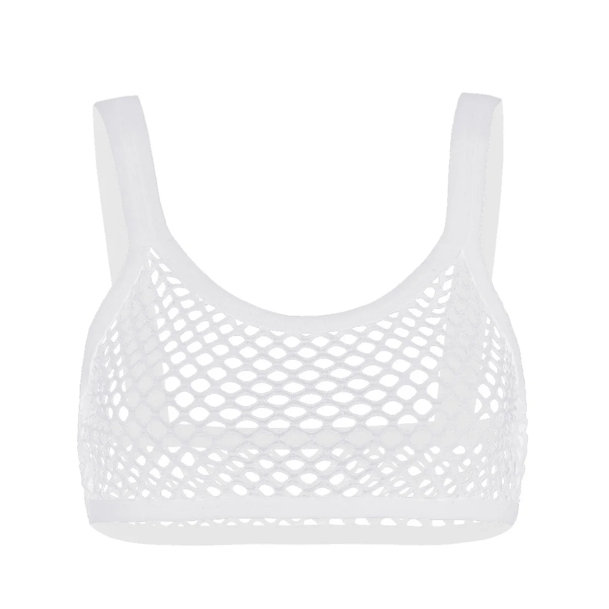 Sexy Womens See Through Fishnet Camisole Crop Top Lingerie Spaghetti Shoulder Straps Solid Color Slim Tank Vest Tops Clubwear